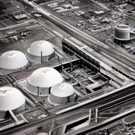 Prompt: photo of an inside nuclear power plant at night birds eye view inception cinematic