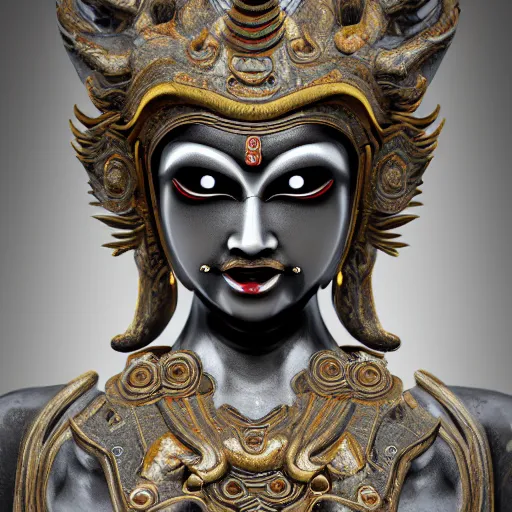 Image similar to naraka Buddhist demon korean female, highly detailed, symmetrical long head, smooth marble surfaces, detailed ink illustration, raiden metal gear, cinematic smooth stone, deep aesthetic, concept art, post process, 4k, carved marble texture and silk cloth, latex skin, highly ornate intricate details, in the style of 88grzes