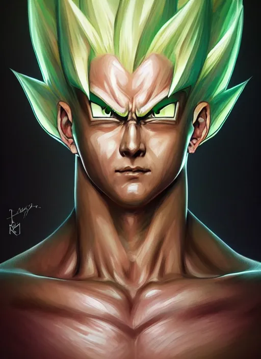 Image similar to Portrait of Cell (from dragon ball), D&D, muscular, fantasy, intricate, elegant, highly detailed, digital painting, artstation, concept art, smooth, sharp focus, illustration, art by artgerm and greg rutkowski and alphonse mucha