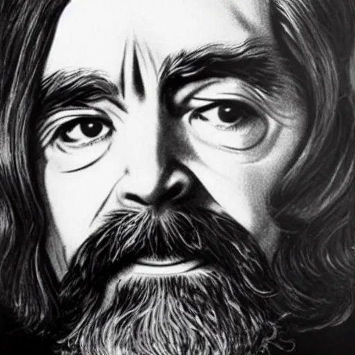 Image similar to charles manson floating above the infinite universe, awe inspiring, high detail