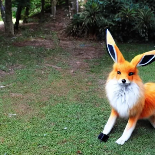 Image similar to a photo of a real life Eevee,Pokemon,Fox real life size