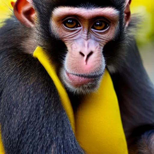 Image similar to a monkey wearing a yellow kimono, 8 k