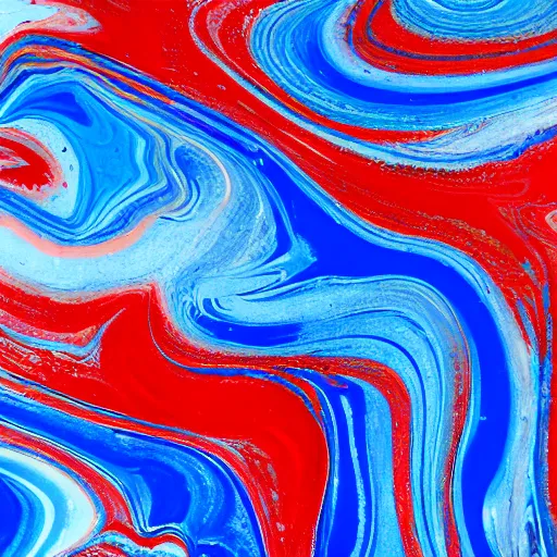 Image similar to wet paint marbling, red and blue duotone