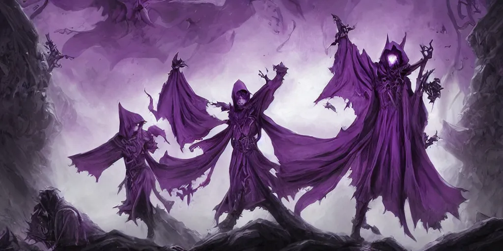 Image similar to cute purple cloaked lich summoning an undead army, epic fantasy illustration by Brom:5, cute:2, lich:-1