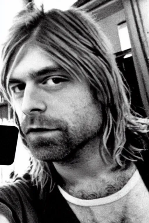 Image similar to kurt cobain taking a selfie before suicide