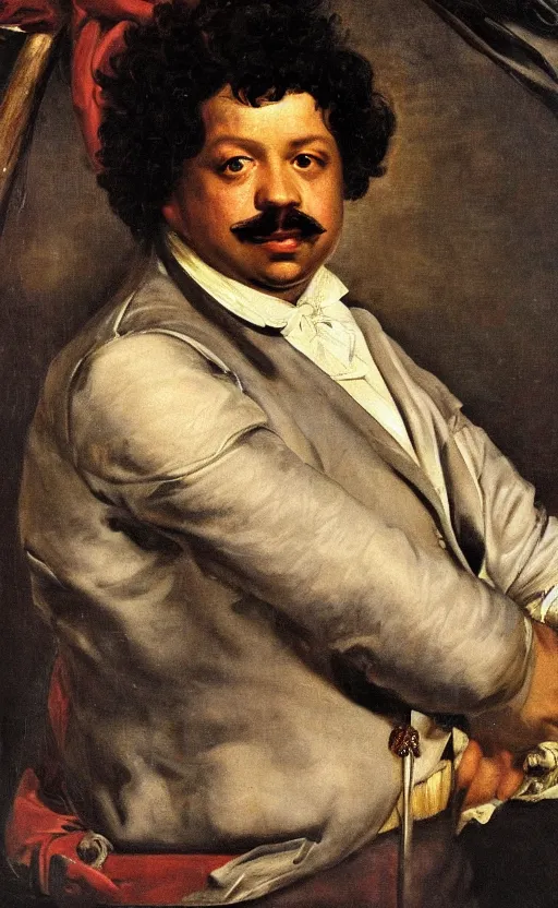 Image similar to Portrait of Alexandre Dumas, oil on canvas, highly detailed, by Delacroix, 8k