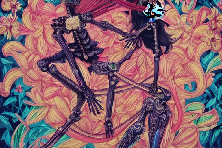 Image similar to skeleton fashion show, victoria's secret, tristan eaton, victo ngai, artgerm, rhads, ross draws