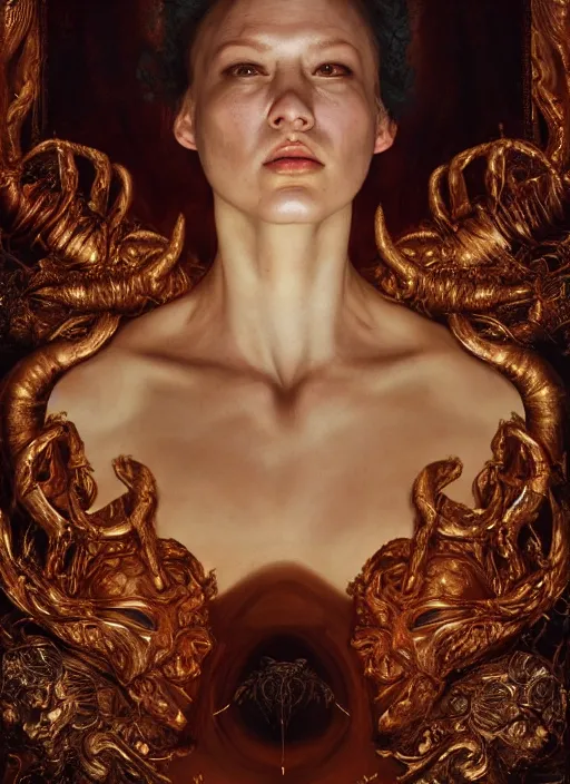 Image similar to highly detailed oil painting | very intricate | cinematic lighting | award - winning | the devils mask by alexander mcqueen | by roberto ferri, by leng jun, by j. c. leyendecker and klimt, american romanticism, by austin osman spare, artstation, cgsociety, official art, octane