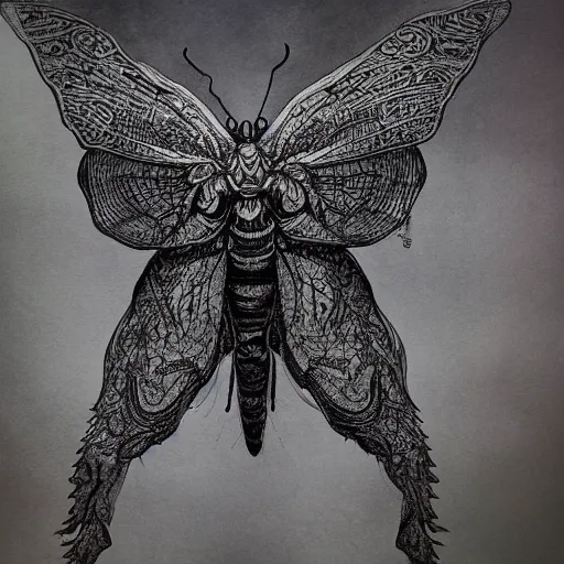 Image similar to giant moth. detailed. extremely high detail, photo realistic, cinematic lighting, pen and ink, intricate line drawings, by yoshitaka amano, ruan jia, kentaro miura, junji ito