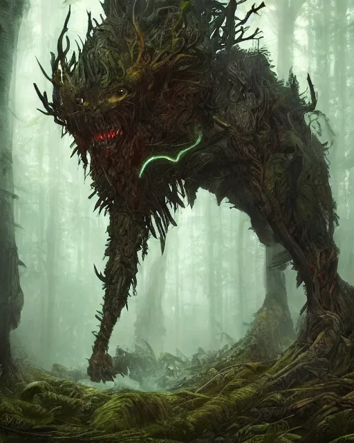 Image similar to A forest elemental, huge, highly detailed, fantasy art, monster art, in the style of greg rutkowski, illustration, epic, fantasy, intricate, hyper detailed, artstation, concept art, smooth, sharp focus, ray tracing