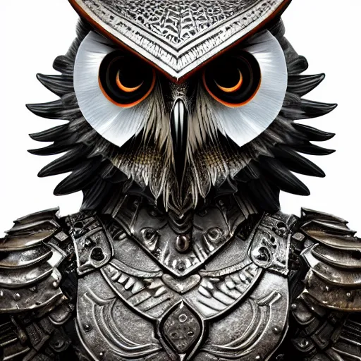 Prompt: warrior with metal ornate owl armour, highly detailed, 4k, HDR, smooth, sharp focus, hyper realistic, high resolution, award-winning photo
