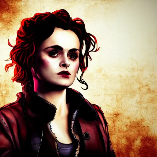 Prompt: helena bonham carter portrait, borderlands, tales from the borderlands, the wolf among us, comic, cinematic lighting, studio quality, 8 k