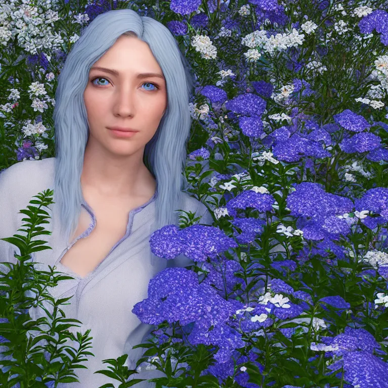 Prompt: “hyperrealistic ultra detailed unreal engine 5 RTX raytracing nvidia hairworks render of portrait of the most beutiful girl with blue eyes and white hair. She is in heavens garden”