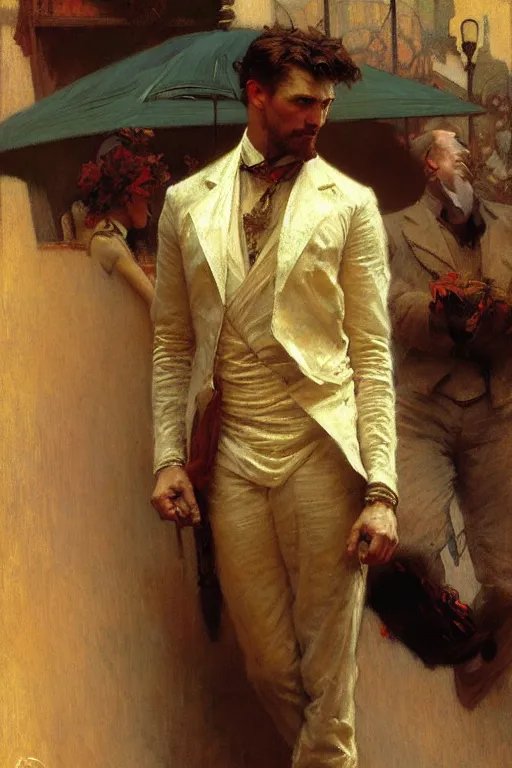 Image similar to attractive man, florence, painting by gaston bussiere, craig mullins, greg rutkowski, alphonse mucha