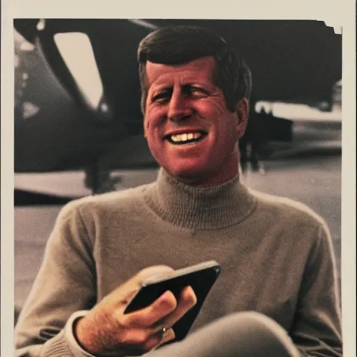 Image similar to 1 9 7 0 s vintage photograph of kennedy using an ipad, very detailed, very intricate,