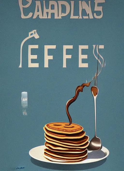 Image similar to coffee and pancakes poster artwork by Michael Whelan, clean