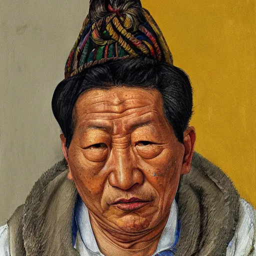 Prompt: high quality high detail painting by lucian freud, hd, portrait of tibetan leader
