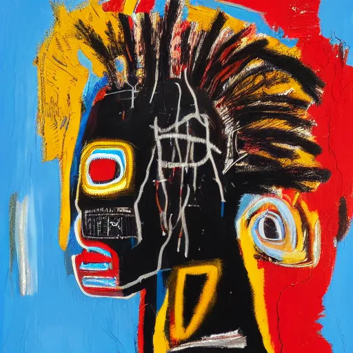 Image similar to A extremely highly detailed majestic hi-res beautiful immaculate head and shoulders painting of a strong black african man by Jean-Michel Basquiat, 8k, high textures, hyper sharp, insanely detailed and intricate, super detailed, 4k HDR high quality