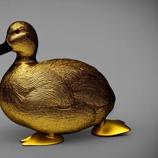 Image similar to a 3d render of a duck wearing a gold chain, the chain is around the ducks neck, digital art