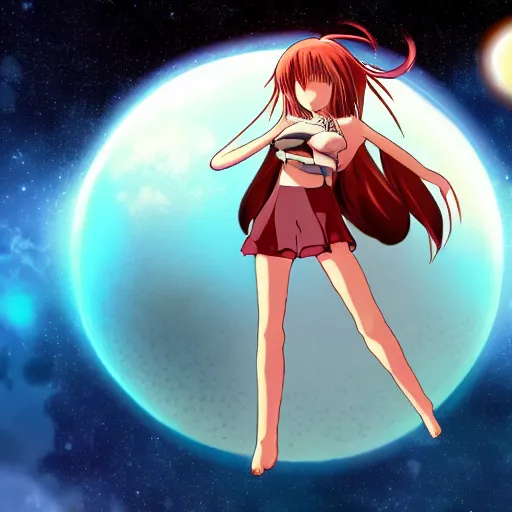 Image similar to A gigantic anime girl terraforming a planet