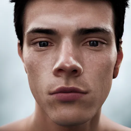 Image similar to close up portrait in hd of a man's face, his skin is transparent