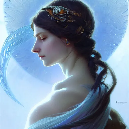 Image similar to portrait of a goddess of ice and earth, half body, perfect face, d & d, fantasy, intricate, elegant, highly detailed, digital painting, artstation, concept art, smooth, sharp focus, illustration, art by artgerm and greg rutkowski and alphonse mucha