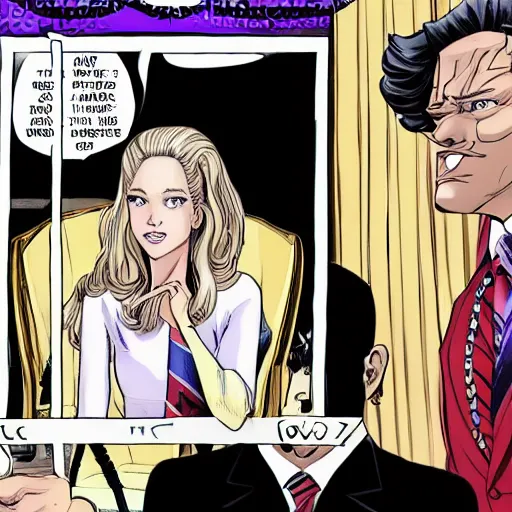 Prompt: funny valentine in the oval office, jojo, manga