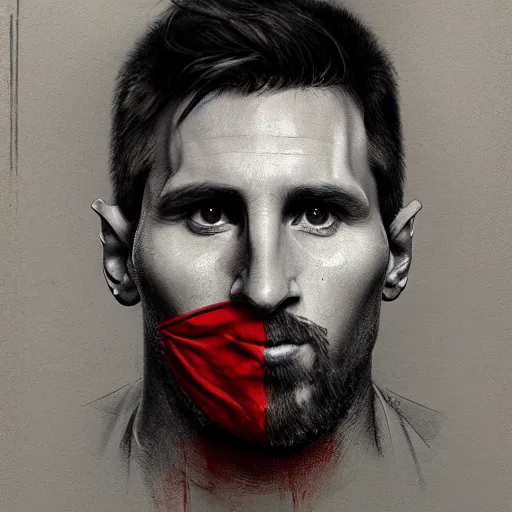 Image similar to a well designed portrait of Messi wearing prisoner mask, detailed, realistic, sketch style, Artstation,Greg Rutkowski, 8K resolution.