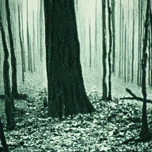 Image similar to grainy 35mm photo of the blair witch coming at the viewer