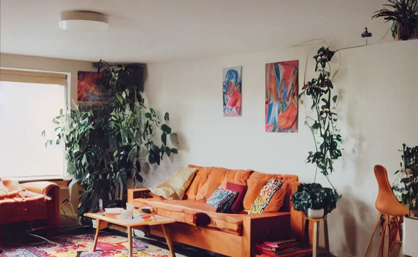 Image similar to a very 60's hippy style apartment, 35mm,Epic,cinematic