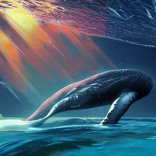 Prompt: a whale city under the ocean on an alien world, sci-fi digital art,