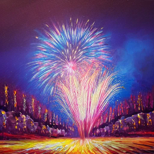 Image similar to When the fireworks are in full bloom by oil painting， clear background