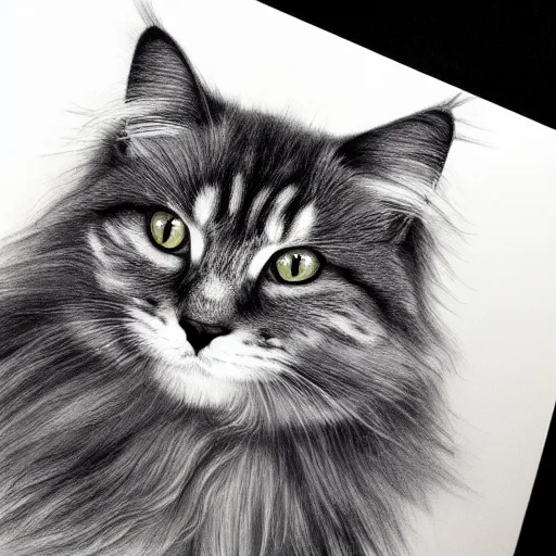 Image similar to long - haired siberian cat, illustration, charcoal, coulson, peter, bagshaw, tom