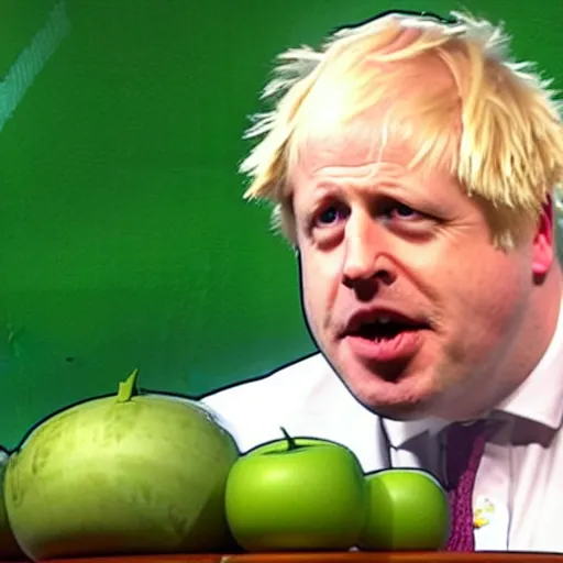 Image similar to a photo of boris johnson on tv showing everyone the turnip he found