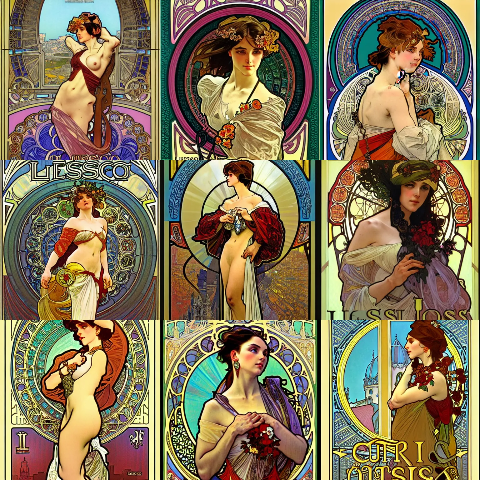 Prompt: The City of Lisbon, Mark Brooks, alphonse mucha