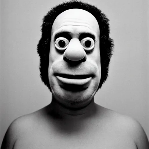 Image similar to portrait of a Homer Simpson impersonator by Diane Arbus, 88mm, black and white