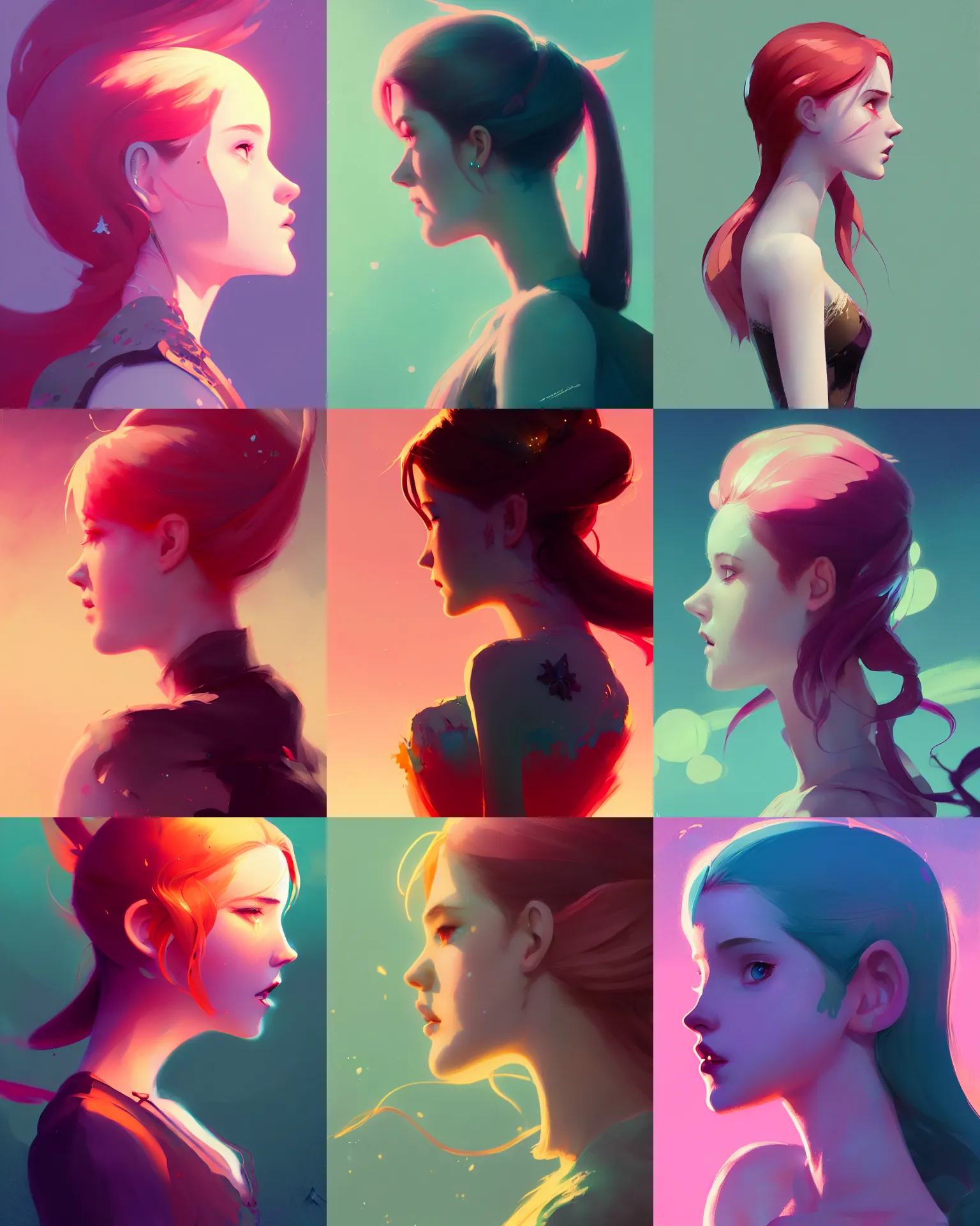 Prompt: side - profile painted portrait, ellie bamber fairy, backlit, smooth, gaudy colors, octane render aesthetic, overlord, matte painting concept art, official fanart behance artstation by atey ghailan, greg tocchini, james gilleard, joe fenton, kaethe butcher