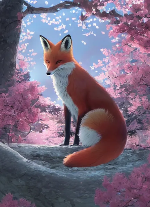 Prompt: a fox sitting curled up under a Sakura tree, subtle colors. Digital illustration, soft lighting, atmospheric lighting, 8K, octane render. By Makoto Shinkai, Stanley Artgerm Lau, WLOP, Rossdraws, James Jean, Andrei Riabovitchev, Marc Simonetti, krenz cushart, Sakimichan, D&D trending on ArtStation, digital art.