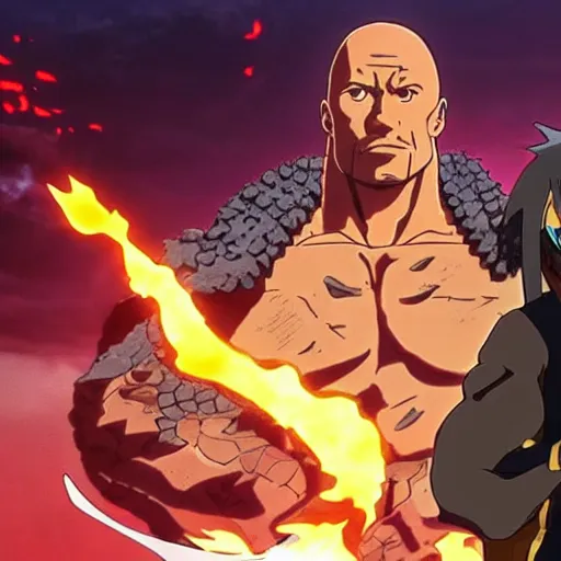 Image similar to Dwayne Johnson in Demon Slayer anime