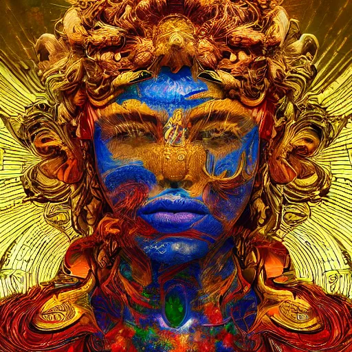 Image similar to depiction of god.Trending on Artstation, 8k, masterpiece, graffiti paint, fine detail, full of color, intricate detail, Golden Ratio illustration