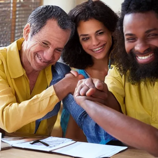 Prompt: happy! merchant rubbing hands together, dollar signs. hebrew