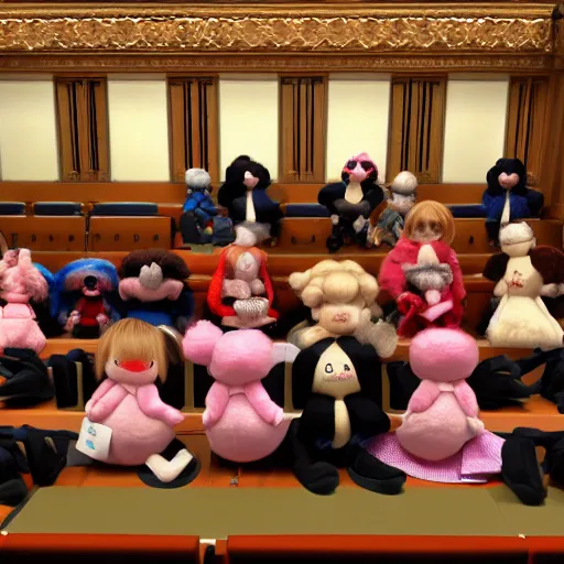 Image similar to cute fumo plush girls in session in british parliament, vray