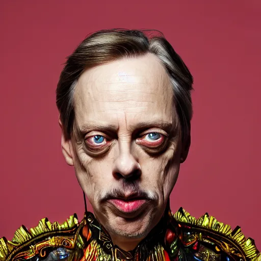 Image similar to 8 5 mm f 1. 8 photograph of steve buscemi wearing an ornate costume by iris van herpen, highly detailed, digital painting, artstation, smooth, sharp foccus, commercial photography, fashion shoot