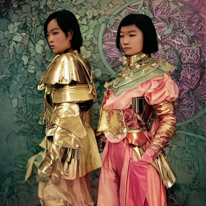 Prompt: future fashion, feminine, cyberpunk thailand, holy roman empire, 8 k, plate armor, nylon, neoprene, ektachrome, olympics, hd photography, award winning, stylish, optimistic, by alphonse mucha