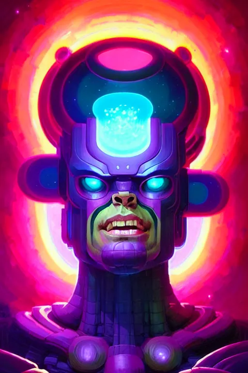 Image similar to Portrait of Galactus in neon forest, digital art from artstation by Andreas Rocha and Greg Rutkowski and Peter Mohrbacher