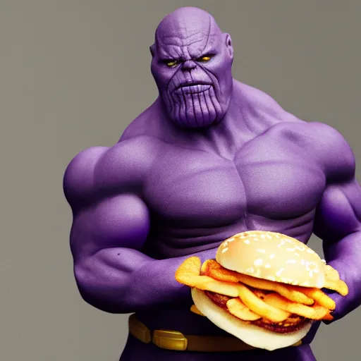 Prompt: Thanos eating a Big Mac, Bokeh
