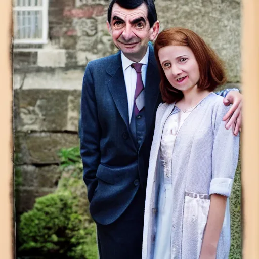 Image similar to A portrait mr bean elizabeth teams up with a teenage mr bean, perfect faces, 50 mm, award winning photography