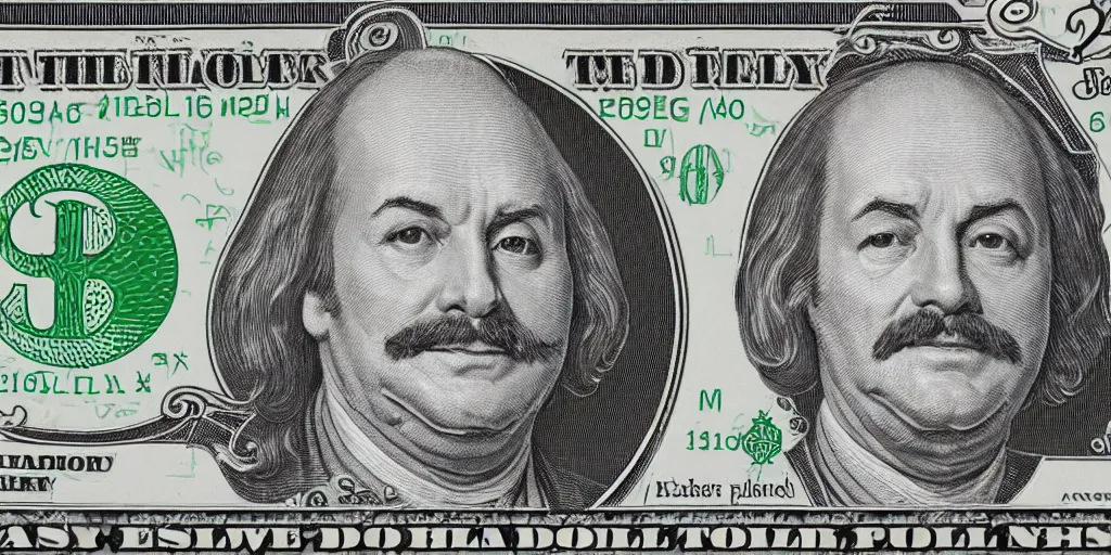 Prompt: an intricately detailed new dollar bill design containing a portrait of Bob Belcher