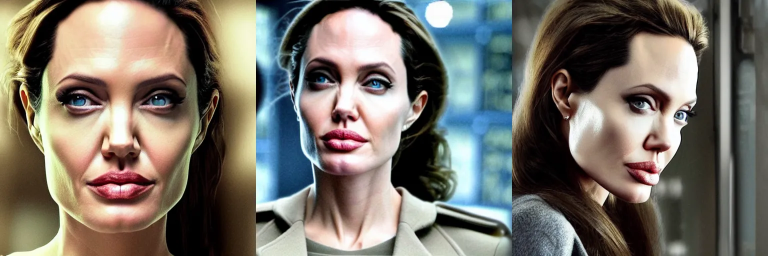 Prompt: close-up of Angelina Jolie as a detective in a movie directed by Christopher Nolan, movie still frame, promotional image, imax 70 mm footage