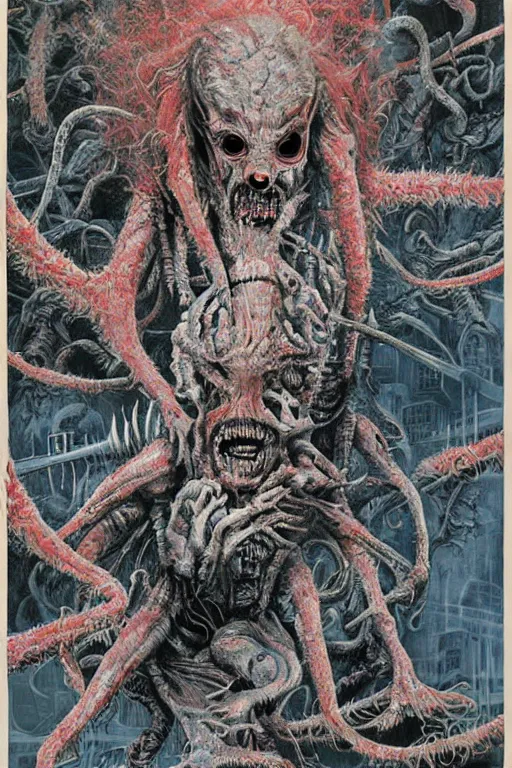 Image similar to a hyper detailed photorealistic painted horror movie poster for the thing 2 1 9 8 2 by john totleben & john carpenter depicting a horroifying abstract shape shifting alien organism made of human and animal tissue